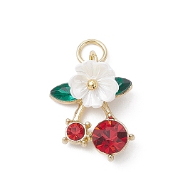 Подвески из сплава и страза, с искусственным жемчужным цветком из смолы, вишня