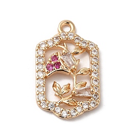 Латунные микро проложить кубического циркония подвески, со стеклом, цветок, красочный