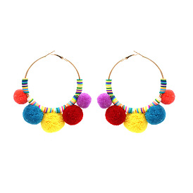 Bohemian Plush Ball Earrings - Fashionable and Atmospheric Ear Cuffs with Pom Poms