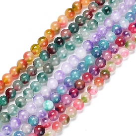 Faceted Rondelle Dyed Natural White Jade Bead Strands, Round
