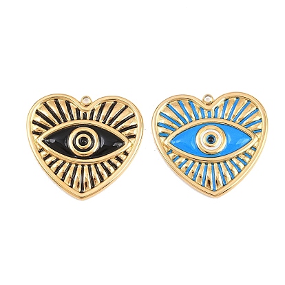 304 нержавеющей стальной эмали подвески, Подвески с узором в виде сердца и сглаза, ионное покрытие (ip), золотые