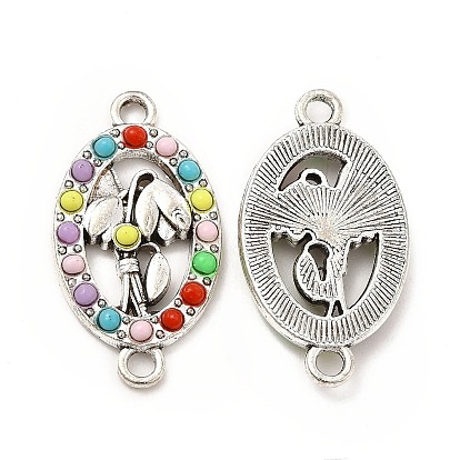 Прелести соединителя сплава, с синтетическими бирюзовый, овальные с цветком