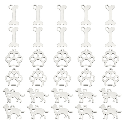 30шт 3 стиль 304 и 201 подвески из нержавеющей стали, собачья кость и отпечатки собачьих лап и собака