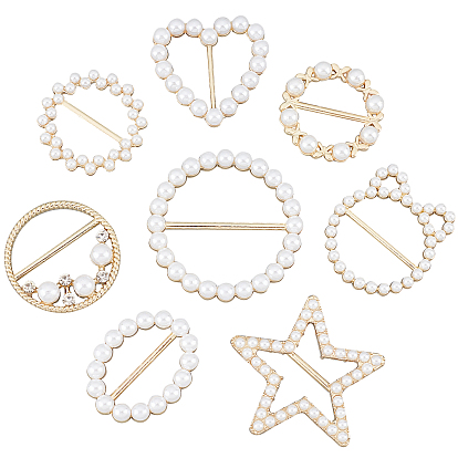 8Pcs 8 Styles Alloy Buckles, with Natural Pearl, Light Gold & Platinum