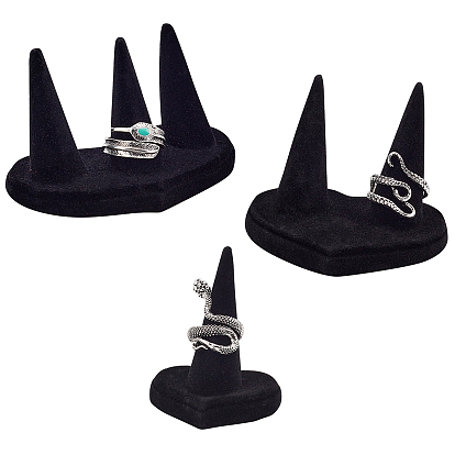 3pcs 3 présentoirs à bagues de style flocage, avec de la résine à l'intérieur