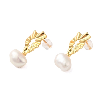 Sterling Silver Studs Earrings, with Natural Pearl, Jewely for Women, Flower