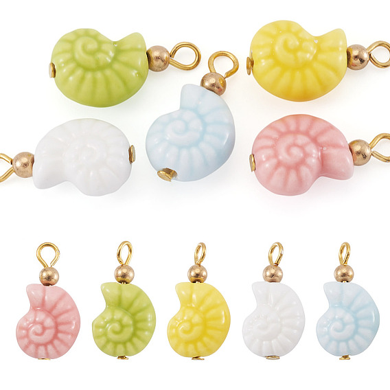 5шт. фарфоровые подвески в форме ракушки, с железной фурнитурой, золотые