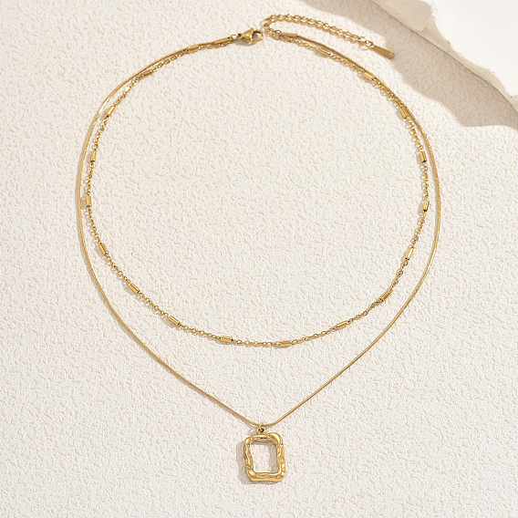 Французские двухслойные ожерелья из нержавеющей стали с квадратным кулоном неправильной формы для женщин