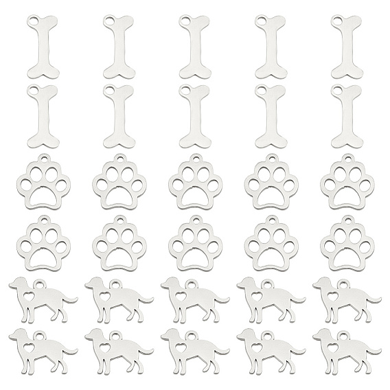30шт 3 стиль 304 и 201 подвески из нержавеющей стали, собачья кость и отпечатки собачьих лап и собака