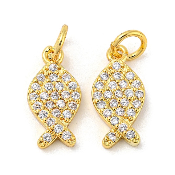 Рыба-Иисус/ихтус настоящий 18k позолоченная стойка латунь подвески с микро-паве кубический цирконий, долговечный, без свинца и без кадмия, рыба