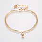 304 Stainless Steel Cable Chain Bracelets, Multi-strand Bracelets, with Rhinestone, Lobster Claw Clasps, Flat Round, Golden