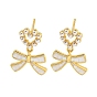 Rack Plating Brass & Natural Shell Stud Earrings, Heart & Bowknot Plastic Imitation Pearl Dangle Earrings for Women, Long-Lasting Plated, Cadmium Free & Lead Free
