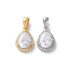 Латунные микропаве прозрачные подвески с фианитом, слезинки, стойки покрытие, долговечный, без свинца и без кадмия