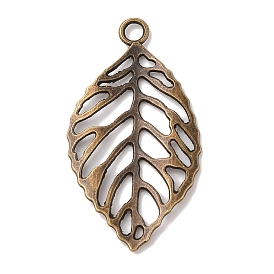 Tibetan Style Alloy Filigree Leaf Pendants, Cadmium Free & Lead Free, 48.5x26x1.5mm, Hole: 4mm, about 341pcs/1000g