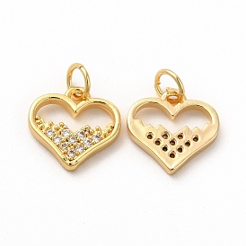 Rack Plating Brass Micro Pave Cubic Zirconia Charms, Heart Charm, with Jump Ring