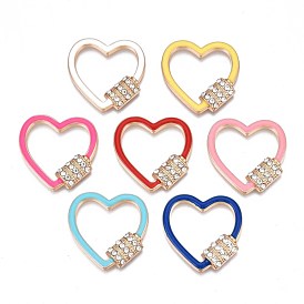 Rack Plating Alloy Enamel Cabochons, with Crystal Rhinestone, Light Gold, Heart