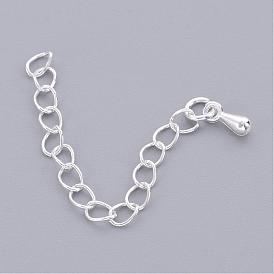 Brass Chain Extender, with Curb Chains and Teardrop Charms, 40~58x3mm