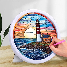 DIY Lighthouse Diamond Painting Kits, Including Acrylic Rhinestones Bag, Diamond Sticky Pen, Tray Plate, Glue Clay and Canvas