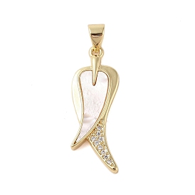 Brass Micro Pave Clear Cubic Zirconia Pendant, with Shell, Fishtail