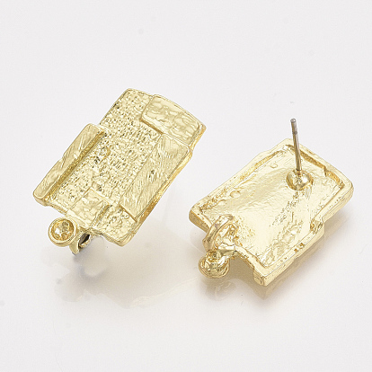 Alloy Stud Earring Findings Rhinestone Settings, with Steel Pins and Loop, Rectangle