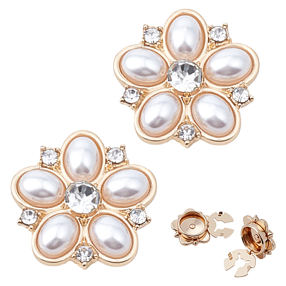 2 шт. запонки из цинкового сплава со стразами, с пластиковой имитационной жемчужиной, цветок