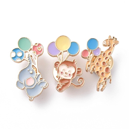Animal with Balloon Enamel Pin, Brooches, Light Gold Alloy Badge for Backpack Clothes