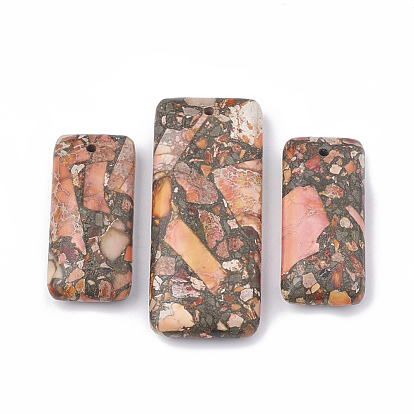 Synthetic Gold Line Gemstone Pendants, Dyed, Rectangle