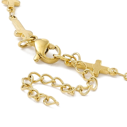 Plastic Pearl Charms Bracelet with Cross Link Chains, Vacuum Plating 304 Stainless Steel Jewelry for Women