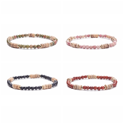 Natural Coconut & Gemstone Beaded Stretch Bracelet for Women