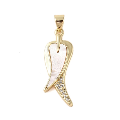 Brass Micro Pave Clear Cubic Zirconia Pendants, with Shell, Cadmium Free & Lead Free, Fishtail
