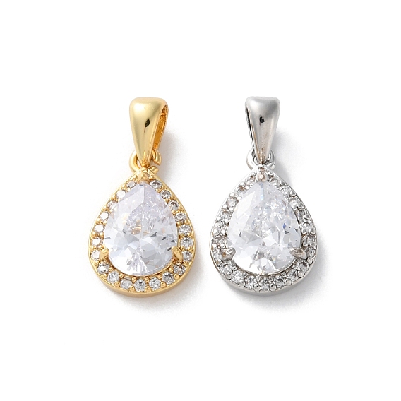 Латунные микропаве прозрачные подвески с фианитом, слезинки, стойки покрытие, долговечный, без свинца и без кадмия