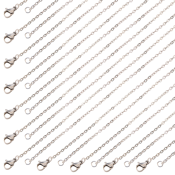 20Pcs 2 Styles 304 Stainless Steel Cable Chain Necklaces, with Lobster Claw Clasps, with Paper Display Cards, Non-Tarnish