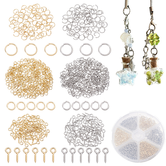 120pcs 2 couleurs 304 chevilles à œillet à vis en acier inoxydable, pour la moitié de perles percées, avec un anneau de saut 720pcs