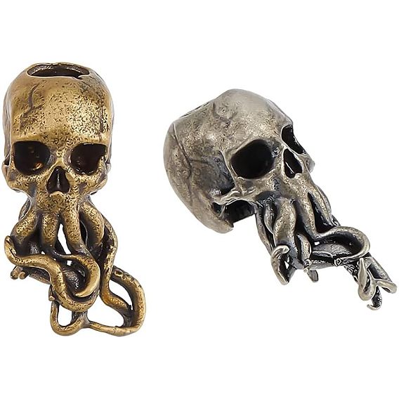 2шт 2 цвета латунные европейские бусины, бусины с большим отверстием, череп осьминога