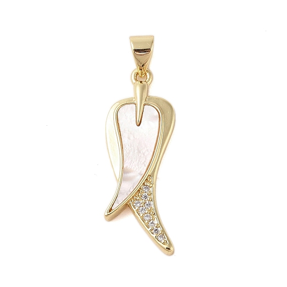 Brass Micro Pave Clear Cubic Zirconia Pendants, with Shell, Cadmium Free & Lead Free, Fishtail