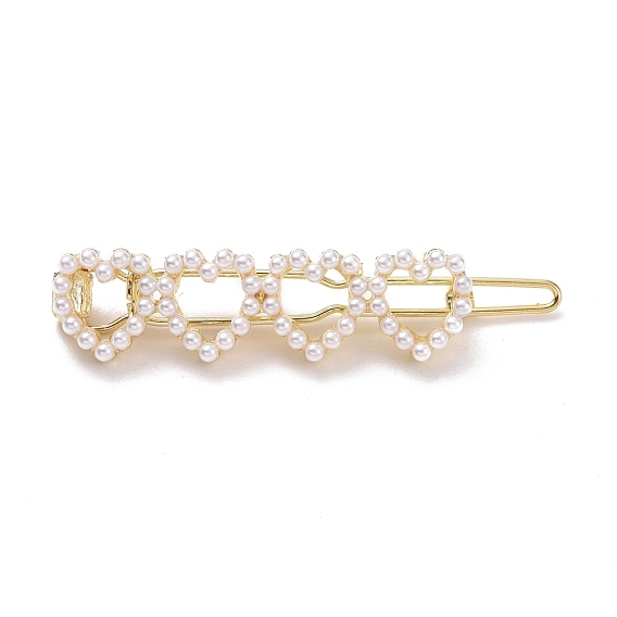 Alloy Hair Barrettes, with Plastic Beads, Heart