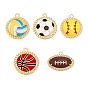 5Pcs 5 Styles Alloy Enamel Pendants, Ball Game Charms, Golden