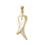 Brass Micro Pave Clear Cubic Zirconia Pendants, with Shell, Cadmium Free & Lead Free, Fishtail