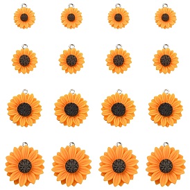 20 шт 4 стили подвески из непрозрачной смолы, с платиновыми тоновыми железными петлями, очарование подсолнуха