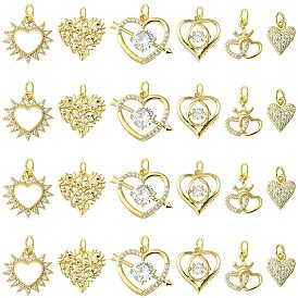 12шт 6 стили стойка покрытие латунь проложить подвески из кубического циркония, без свинца и без кадмия, с целью перехода в кольце, реальный 18 k позолоченный, долговечный, шарма сердца