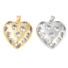 Подвески из латуни с покрытием в форме сердца и микропаве из прозрачного кубического циркония, долговечный, без кадмия и без свинца
