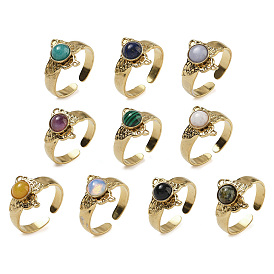 Natural & Synthetic Gemstone Finger Rings, Butterfly 304 Stainless Steel Open Cuff Rings, Real 18K Gold Plated