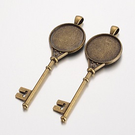 Skeleton Key Tibetan Style Alloy Big Pendant Cabochon Settings, Lead Free & Nickel Free & Cadmium Free, Tray: 25mm, 88x28x3mm, Hole: 4mm, about 107pcs/1000g