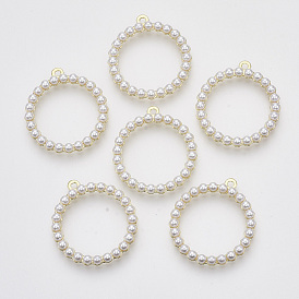 Colgantes de perlas de imitación de plástico abs, con la configuración de aleación de cabujón, anillo redondo