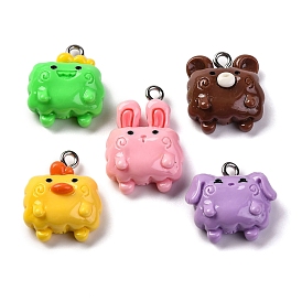 Animal Series Opaque Resin Pendants, with Platinum Tone Iron Loops, Mixed Shapes