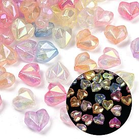 УФ-покрытие и светящиеся прозрачные акриловые бусины, радужный, сердце, с золотой порошок, граненые, светится в темноте