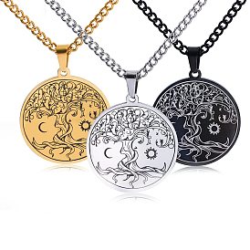 Stainless Steel Tree of Life Necklaces, Curb Chain Necklaces