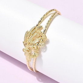 Латунь манжеты браслеты, браслеты с крутящим моментом для женщин, пшеница и бабочка