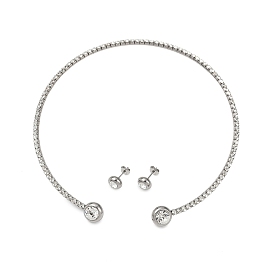 Круглые пластиковые серьги-гвоздики с имитацией жемчуга и комплекты колье-чокеров с кубическим цирконием и стразами, 304 комплект украшений из нержавеющей стали для женщин