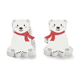 Christmas Printed Schima Wood Beads, Polar Bear